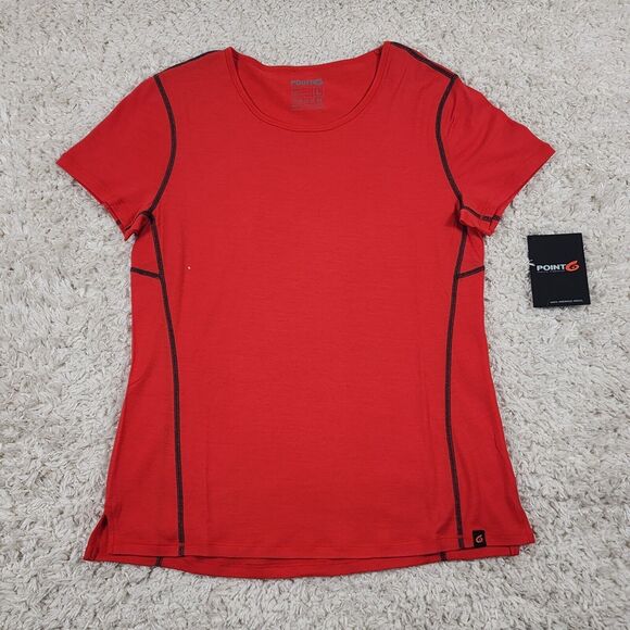 Point 6 Merino Wool Top Womens Large Red Breeze Athletic Fit Soft Active Tshirt - Picture 2 of 11